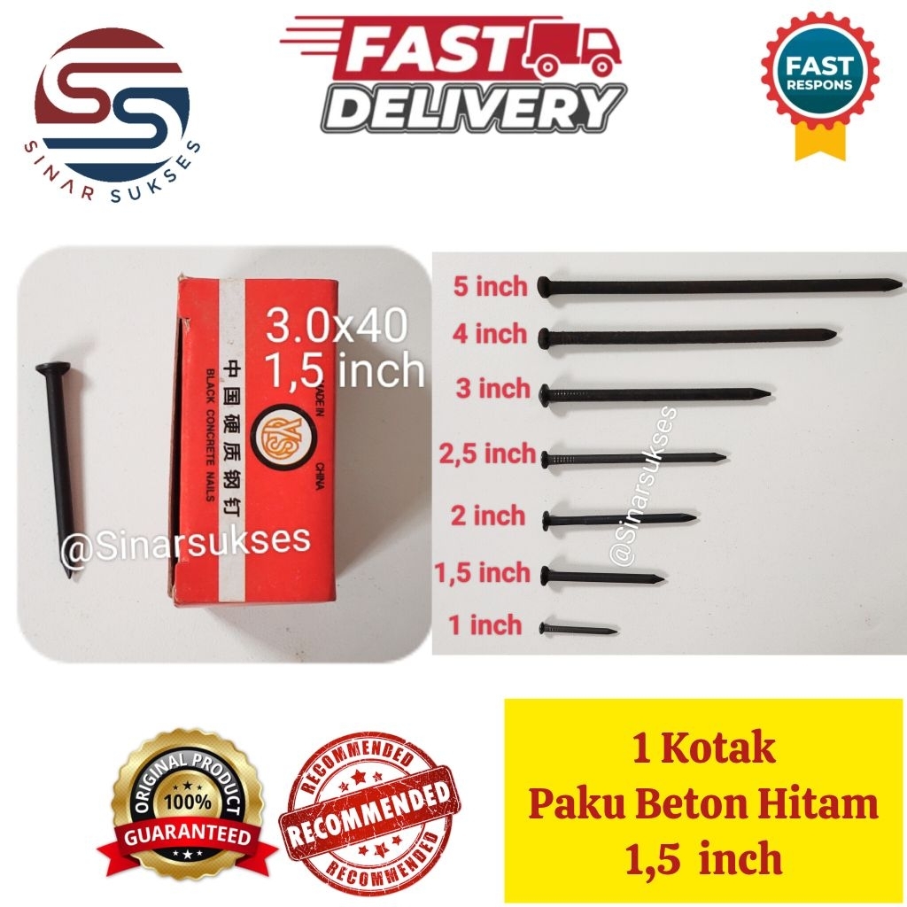 1 kotak Paku Beton Hitam 1,5 inch 4 cm/ Paku Beton Galvanis Hitam 4 cm