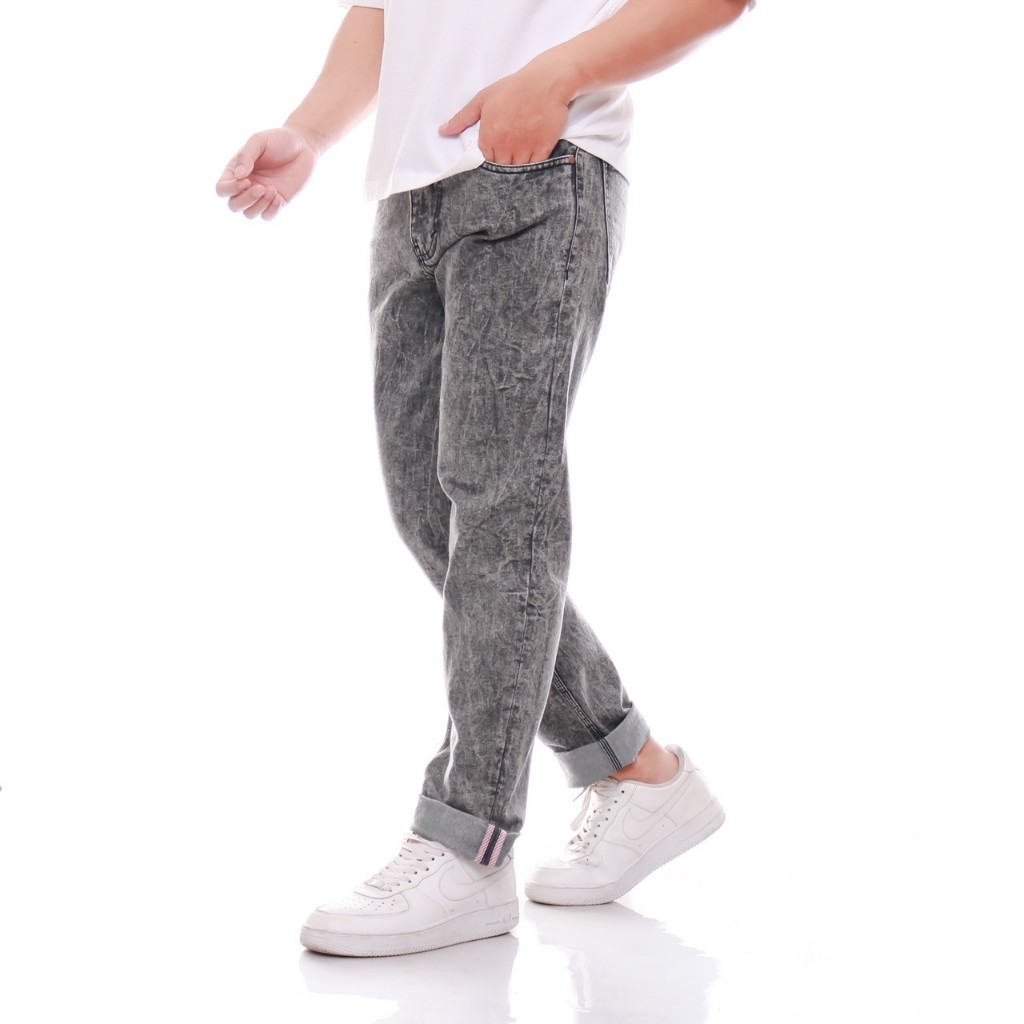 Bageler Jeans Slim Fit Sandwash Grey Premium Denim Bercak Putih Selvedge
