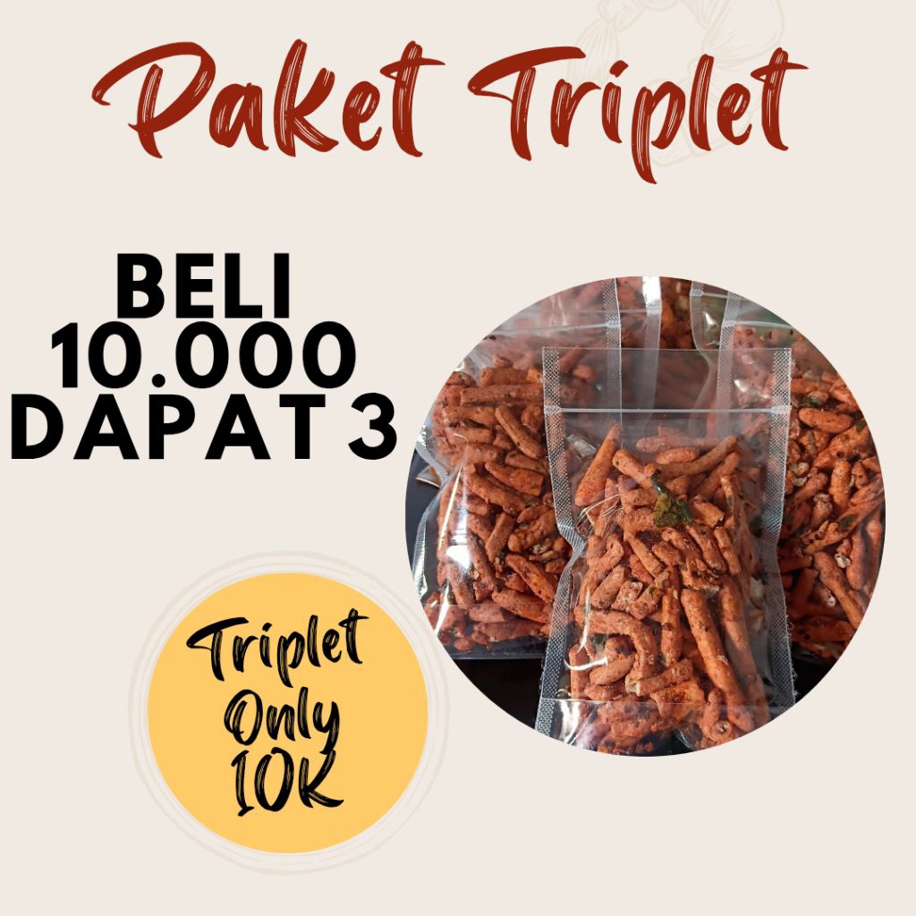 

Paket ekonomis Triplet Basreng pedas daun jeruk @pcs isi 50gr