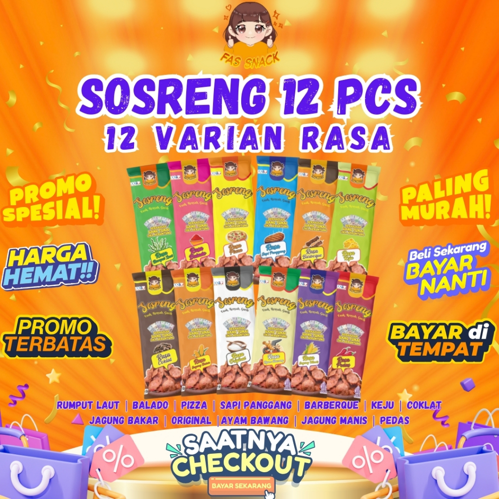 

SOSRENG KARAKTER ISI [ 12 PCS ] 12 VARIAN RASA PAKET USAHA VIRAL BY FASSNACK