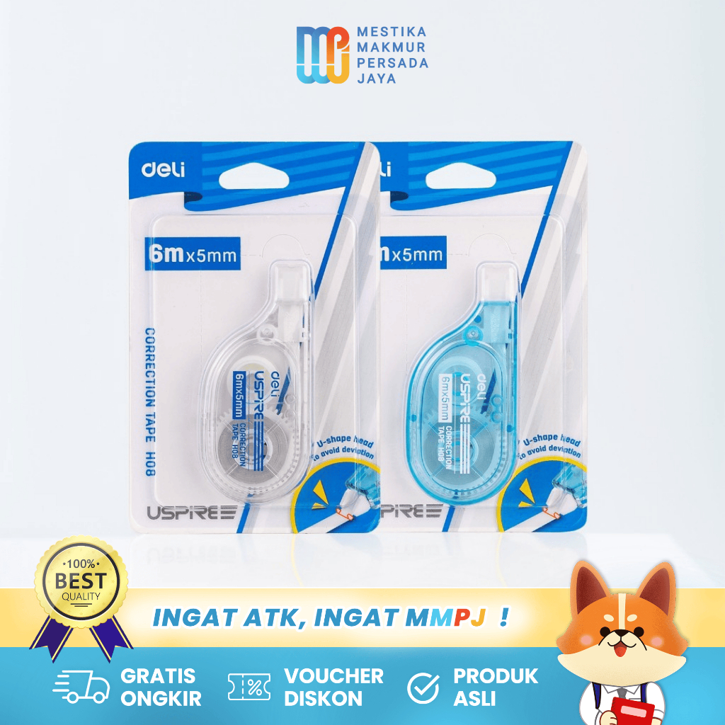 

Deli Correction Tape / Tip Ex Kertas 5mmx6m Daya Rekat Kuat EH08