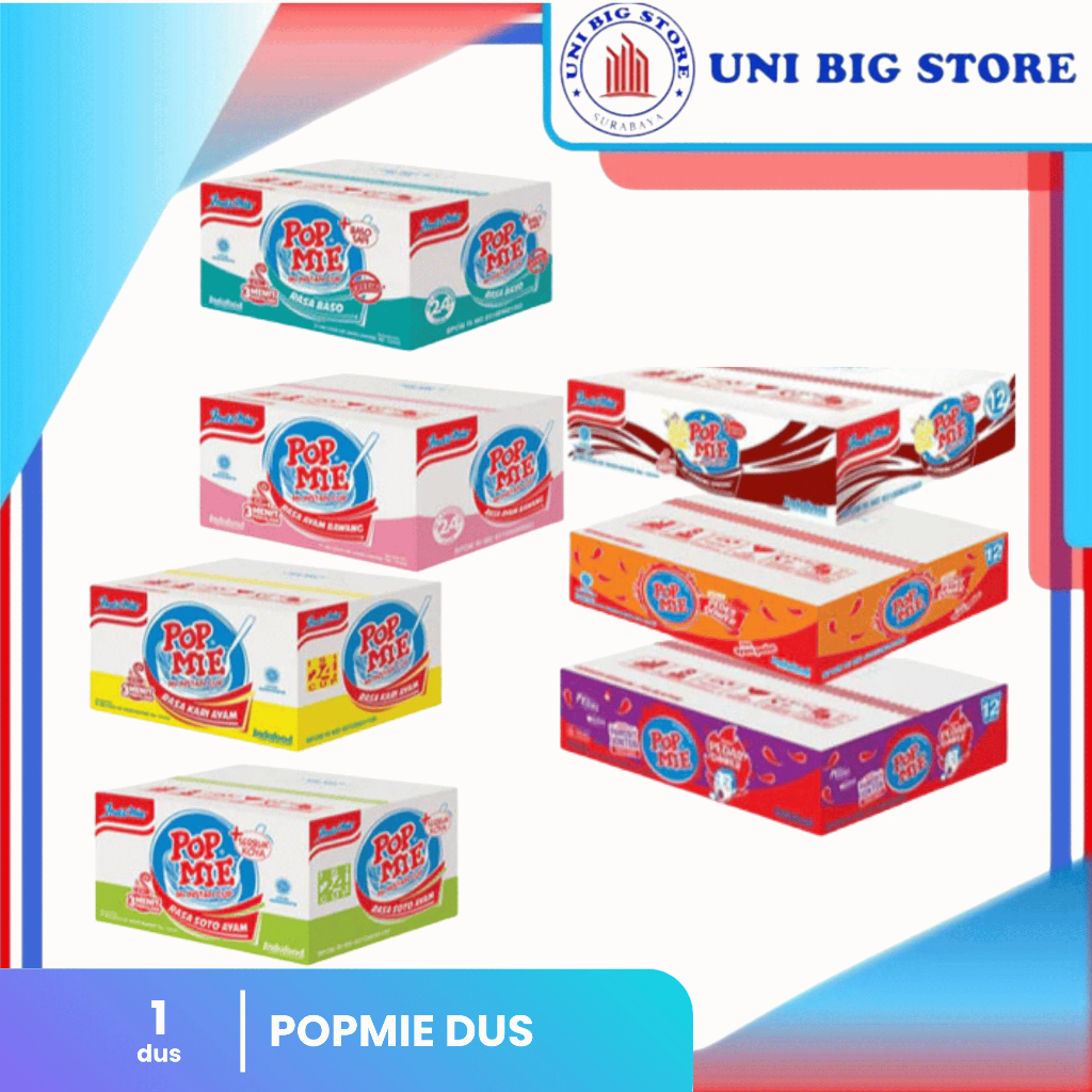 

Pop Mie Mi Goreng | Baso | Soto | Ayam Bawang | Kari Ayam | Dower Pangsit Jontor | Ayam Pedas DUS