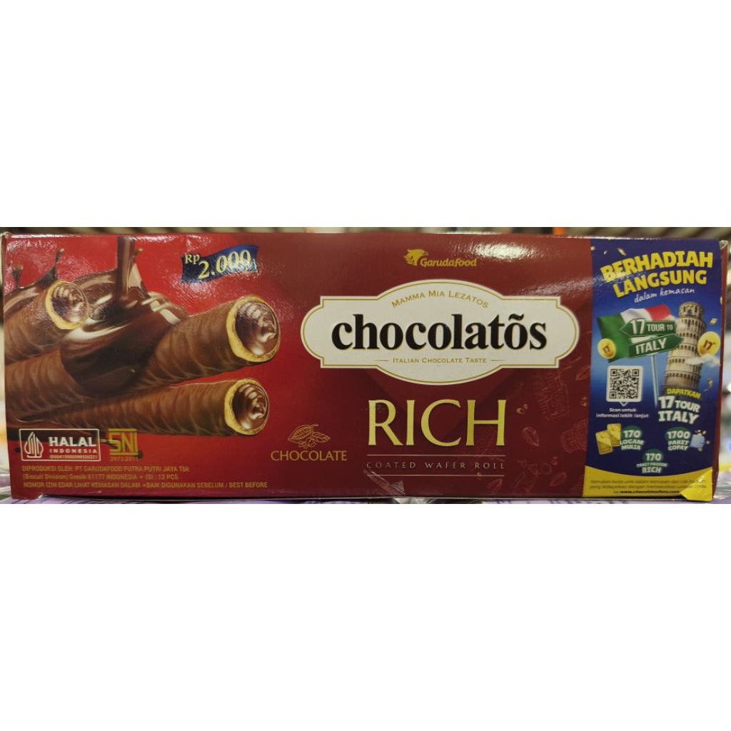 

chocolatos rich coated roll box isi 12 pc per box exp 040626