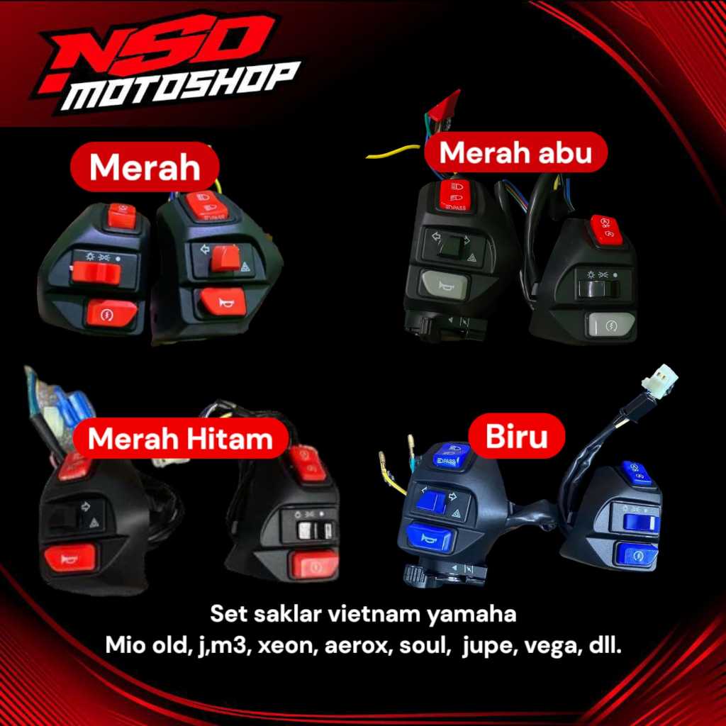 [1 SET] Saklar Vietnam Yamaha Saklar Vietnam Mio Aerox Mio M3 Sein Hazard Engine Cutoff Merah Abu Hi