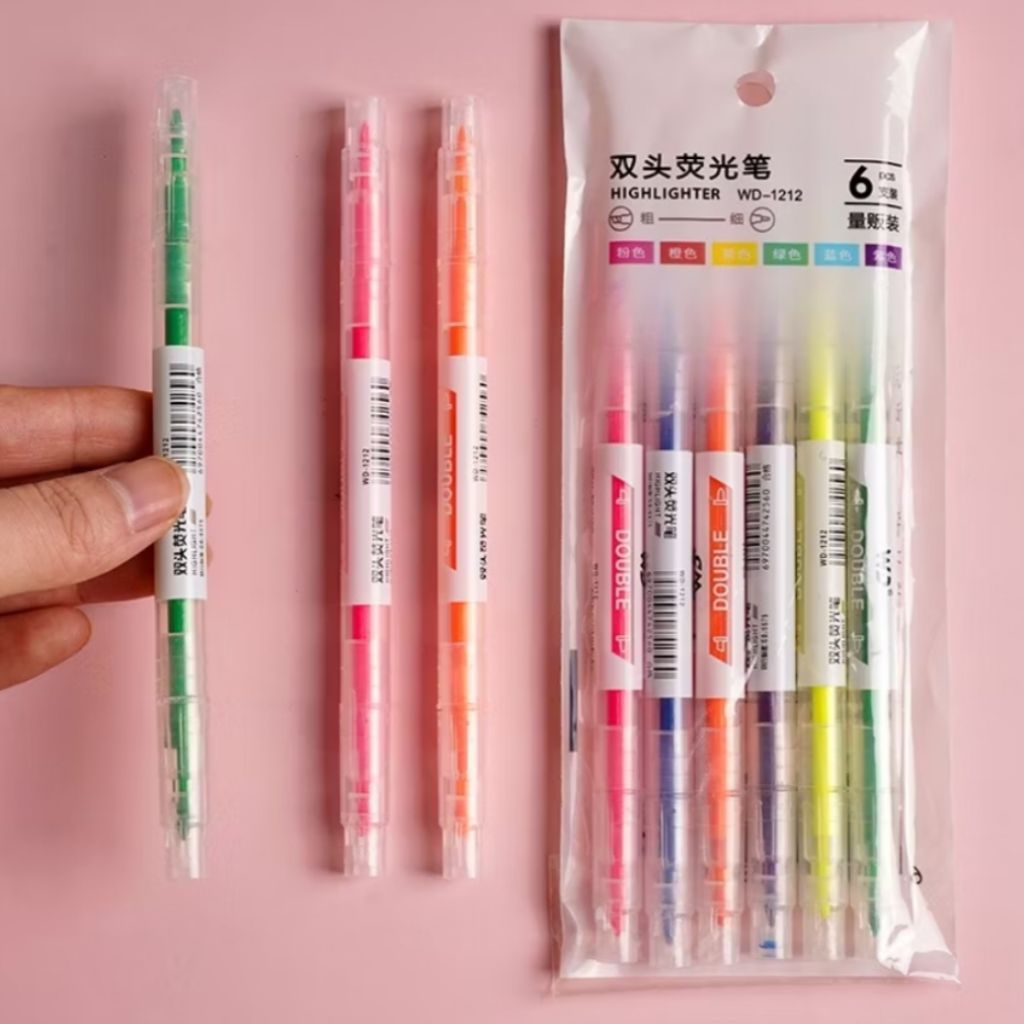 

Highlighter 2 Sisi Pastel Aesthetic | Stabilo Double Tip Cute untuk Journaling & Catatan Estetik 1 set 6 pcs
