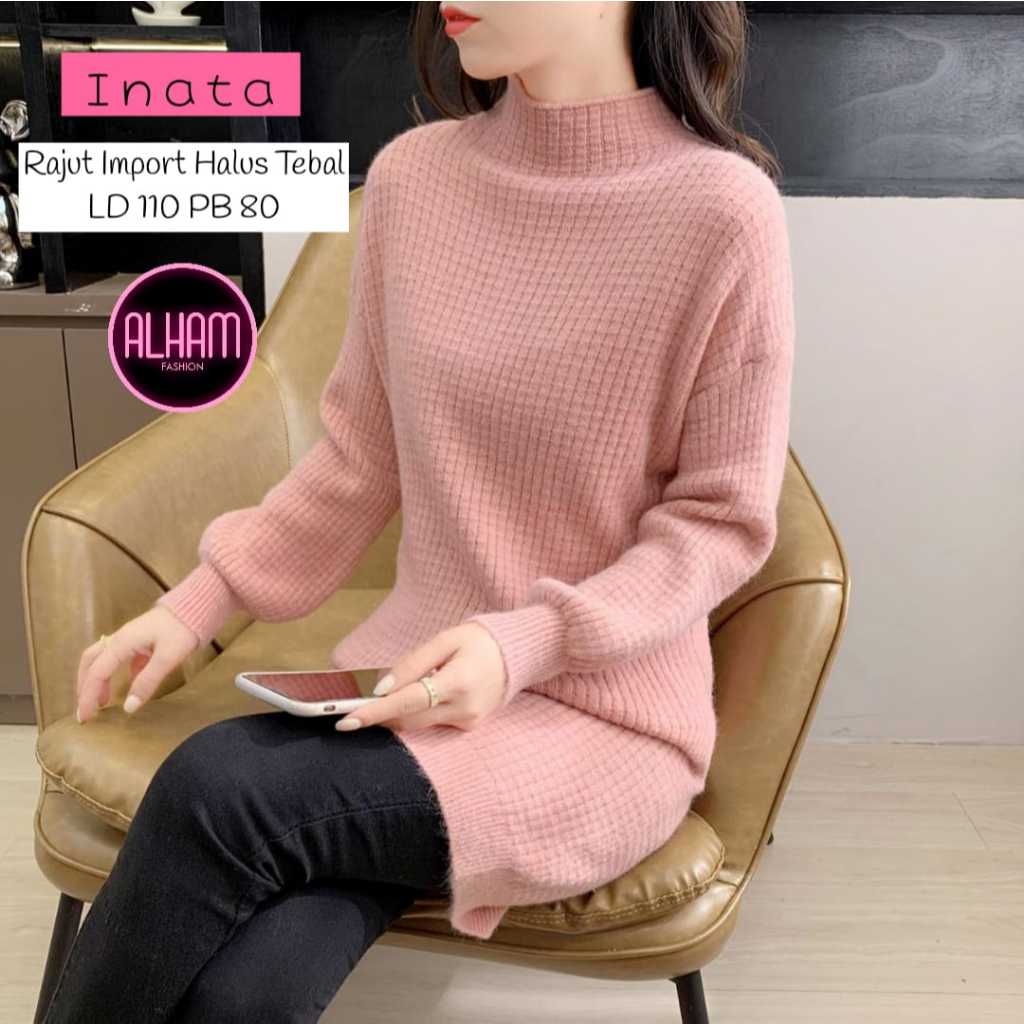 INATA TUNIK RAJUT IMPORT MOTIF POLOS TERBARU LD 110 ATASAN WANITA LENGAN PANJANG