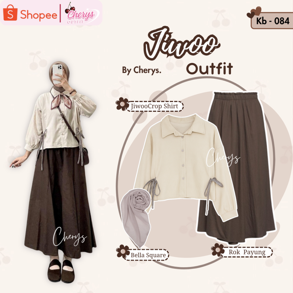 CherysOutfit - 3 In 1 Set Outfit Jiwo Crop Shirt { Jiwoo Crop Shirt + Rok Payung + Hijab Bella Squar