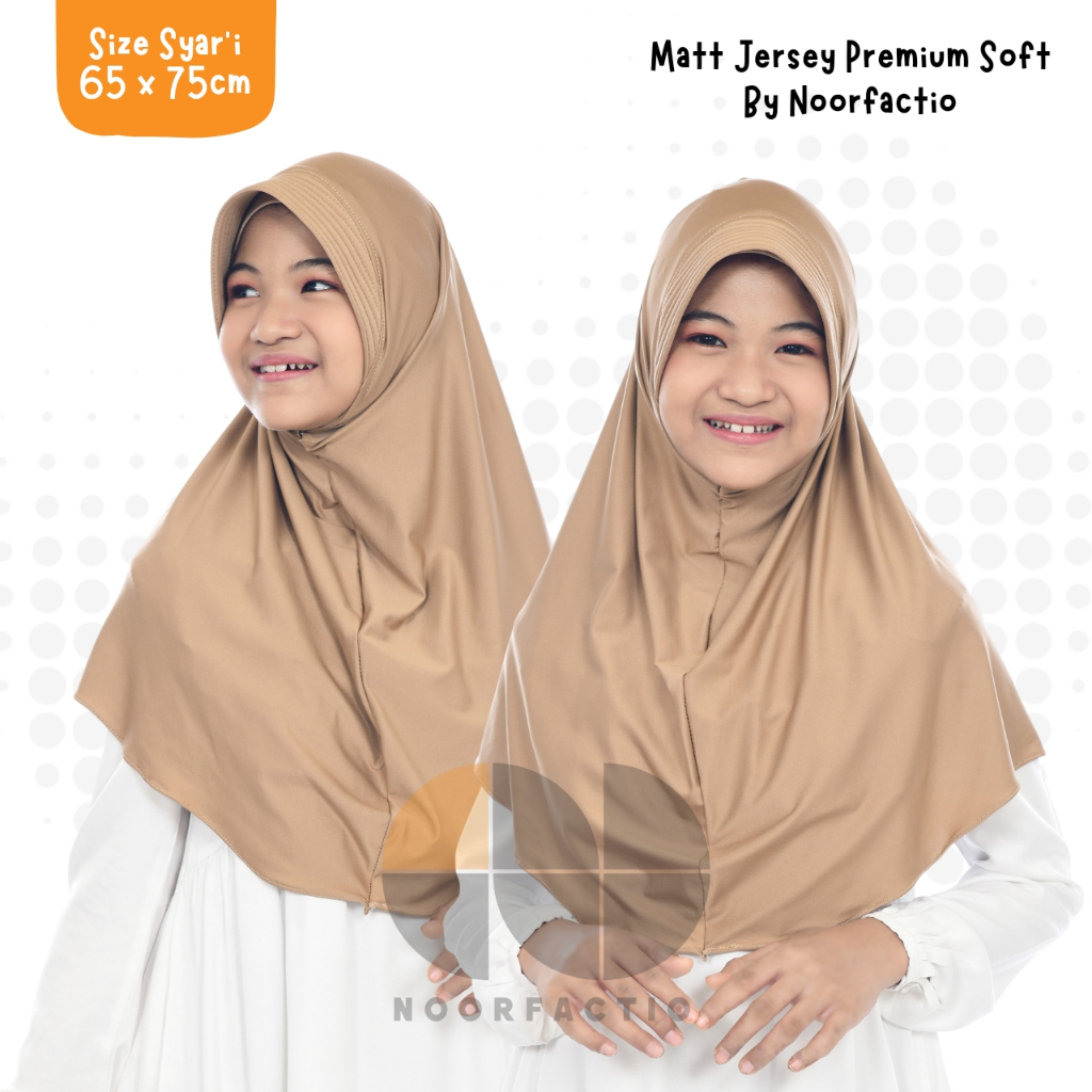 Noorfactio - Kerudung Anak Bergo Pet Antem Usia 6-10 Tahun Bahan Jersey