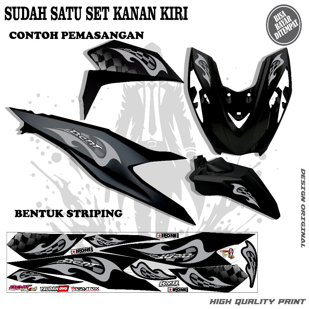 STRIPING STICKER VARIASI HONDA BEAT DELUXE 2020-2023 MOTIF SIMPLE SILVER KEREN TERBARU