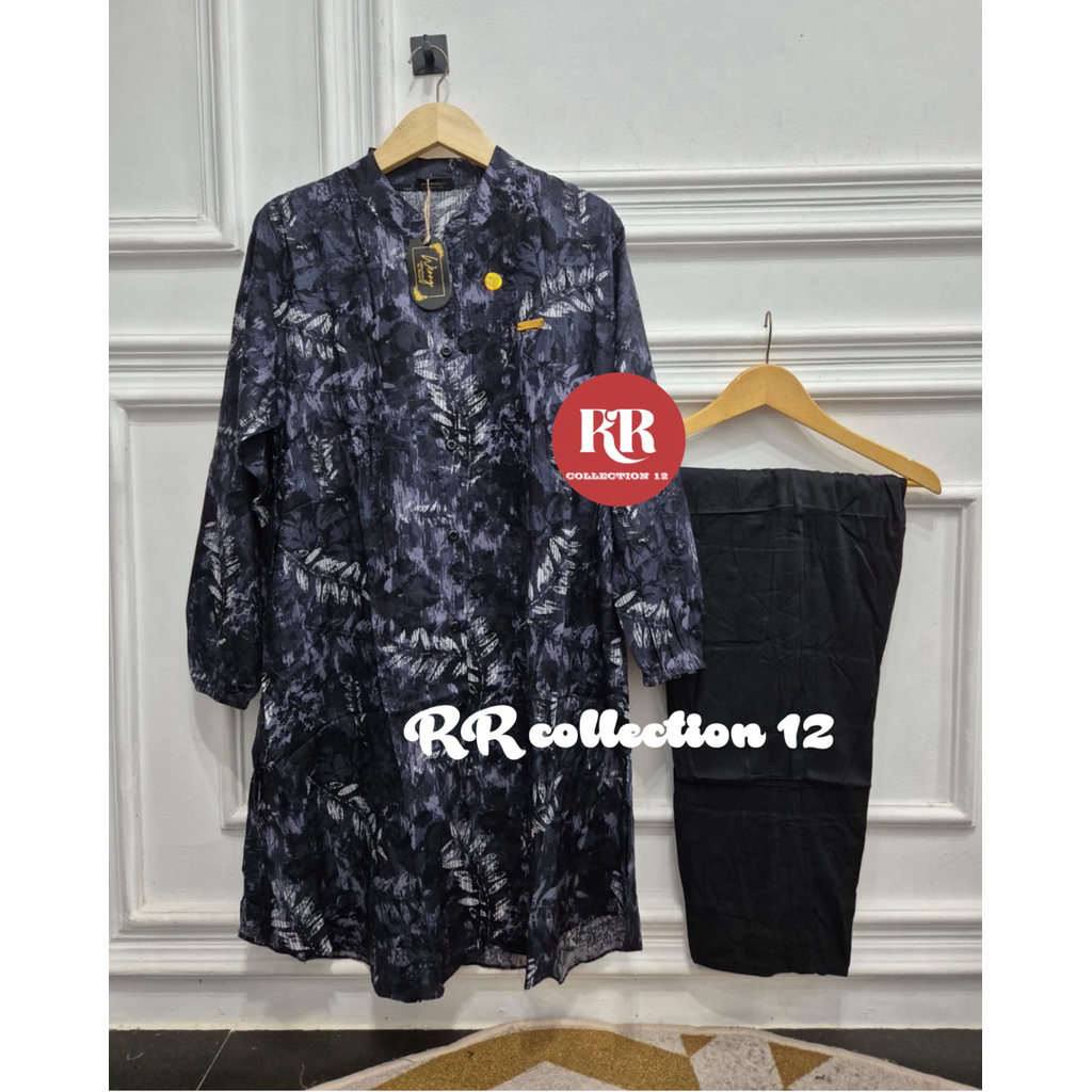setelan tunik rasya motif bunga terbaru bahan rayon twill ld 120 long tunik terlaris