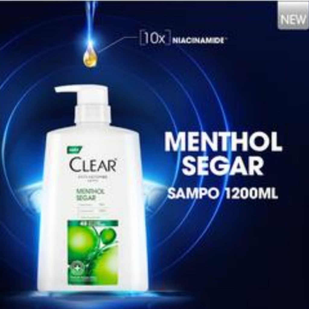 CLEAR SHAMPOO ANTI KETOMBE MENTHOL DENGAN SENSASI SEGAR 1200 ML / CLEAR HIJAU MENTHOL 1200 ML