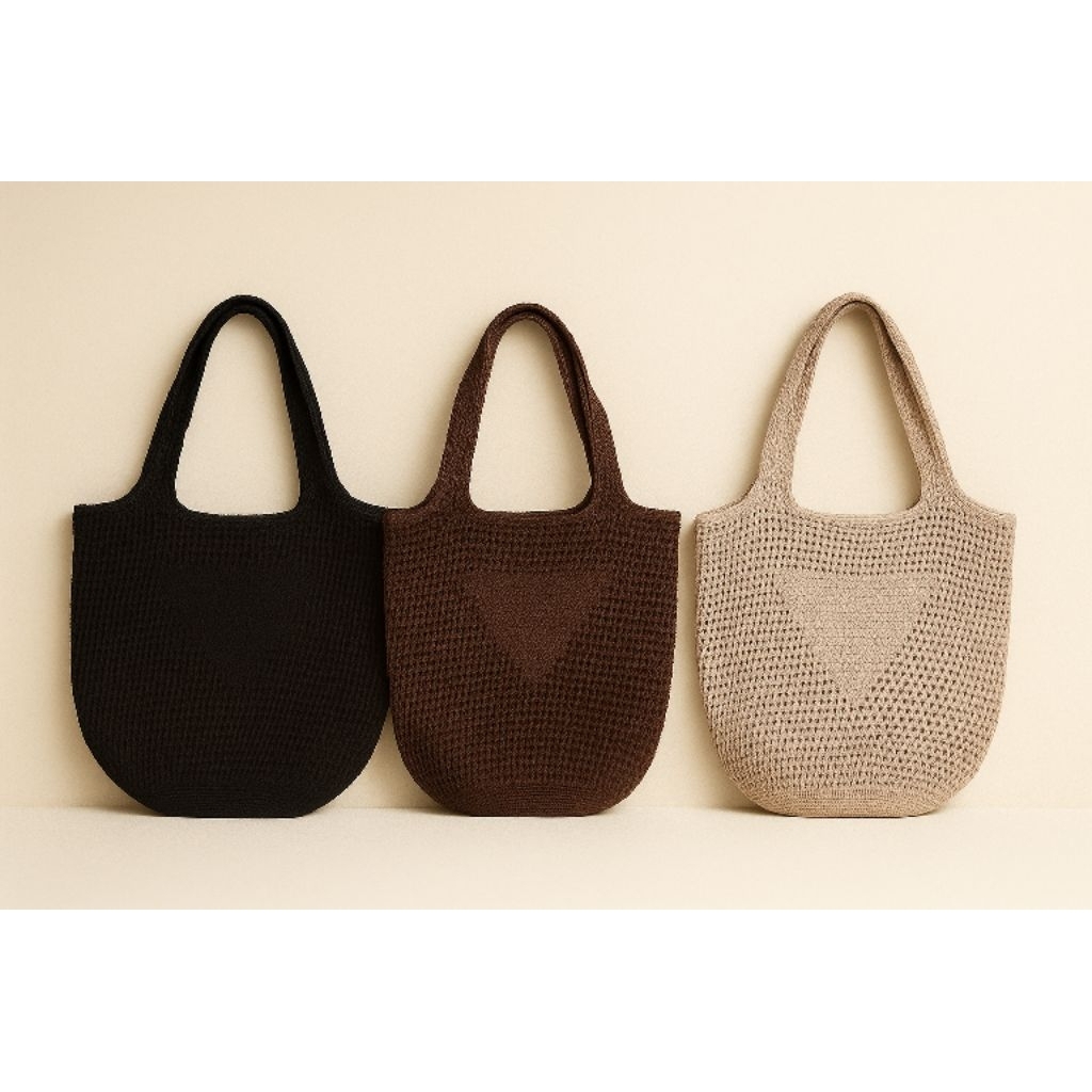 TAS RAJUT, HADNMADE MODEL TOTE BAG DAN PRADA, MODEL KASUAL, SANTAI