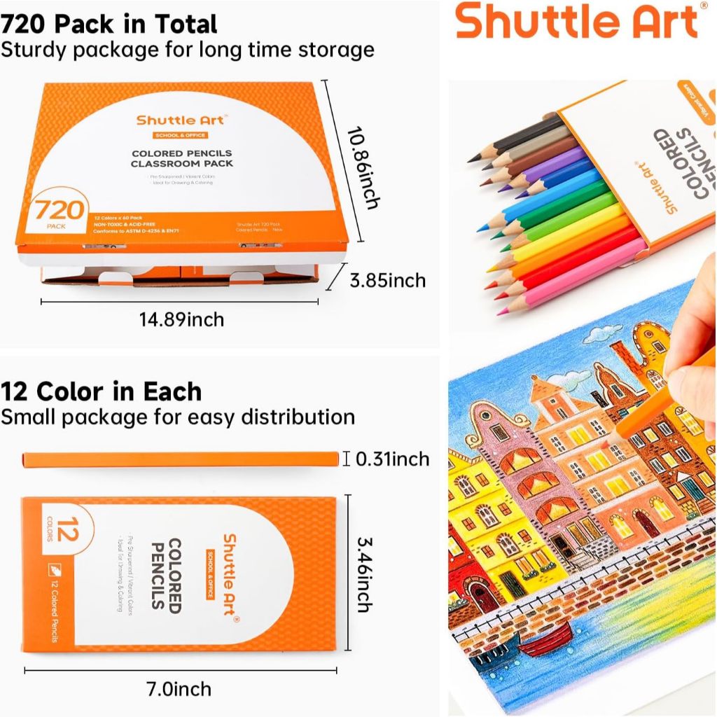 

Shuttle Art 720 Colored Pencils Bulk, 12 Vibrant Colors, Pack of 60