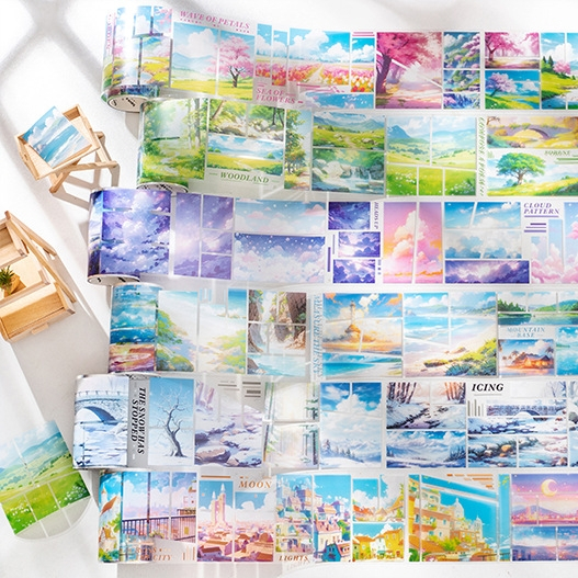 

Stiker Roll Panel Comic Storyboard Stiker PET Tape Pemandangan Awan Cloud Estetik dengan Desain Beragam dan Menarik