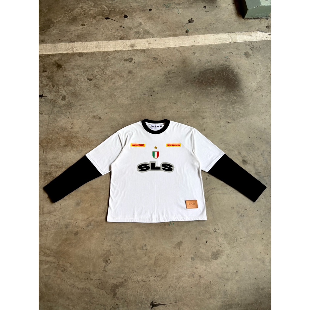 SHE LOVES SPRING DOUBLE LAYER RACING WHITE T-SHIRT