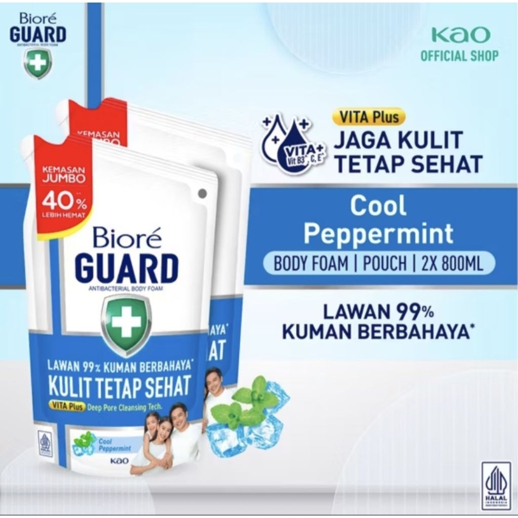 Biore Guard Energetic Cool Isi Ulang 800ml twin pack (AD's Shop)Sabun mandi cair / sabun mandi refil
