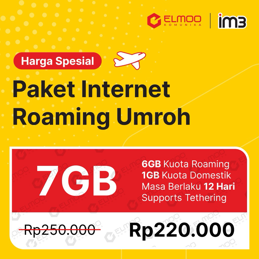 Paket Internet Roaming Umroh IM3 Kuota 7GB Masa Aktif 12 Hari