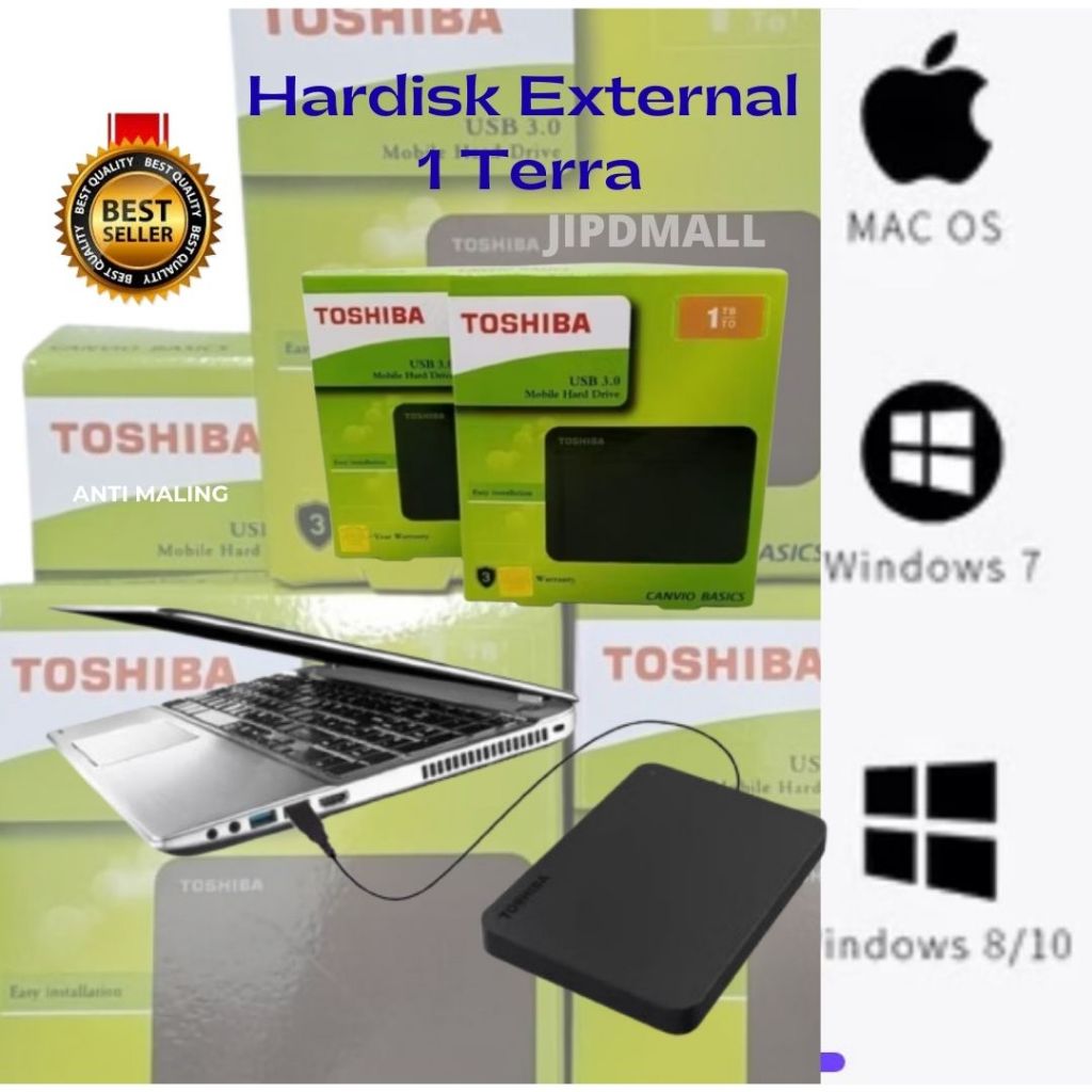 Jipdcom Hardisk External Tosiba 1 TB Tera Slim HDD D For Windows Mac OS