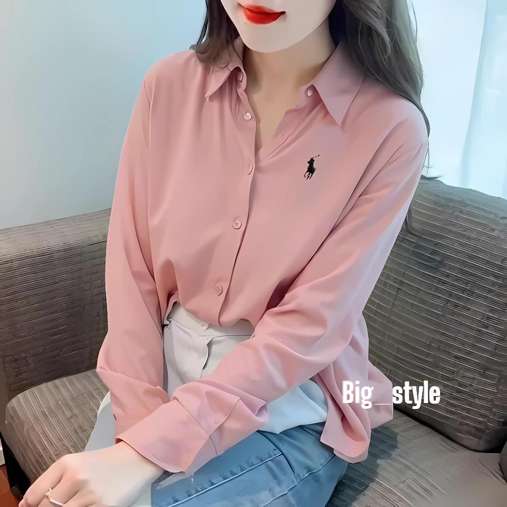 atasan kemeja wanita polo strip elengan panjang / kemeja kerja wanita / polo shirt long sleeve / kem