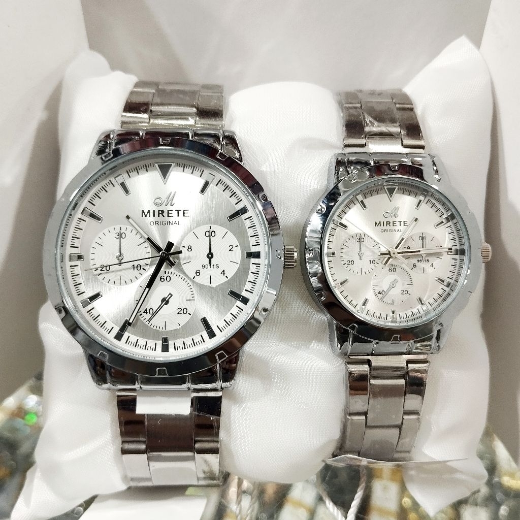 JAM TANGAN MIRETE ORIGINAL COUPLE.GRATIS BOX DAN BATERAI CADANGAN.