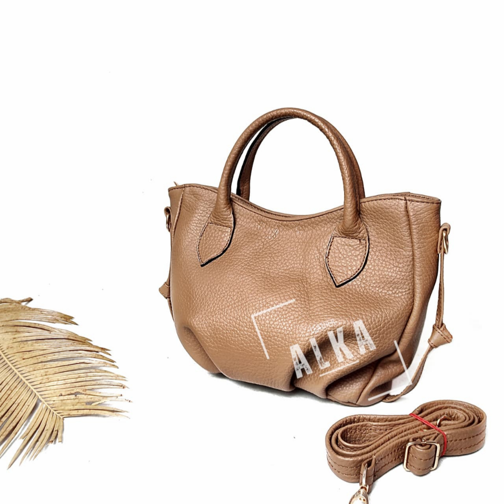 ALKA Tas Selempang Jinjing Bahu Slingbag Wanita Perempuan Kulit Asli Garut Papirut Kecil