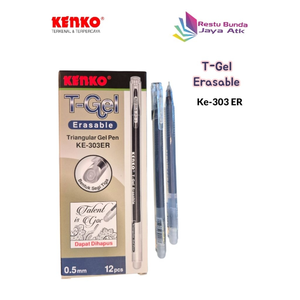 

Kenko Gel Pen Erasable KE-303ER T-Gel Triangular Black 0,5mm (Pulpen bisa Dihapus)