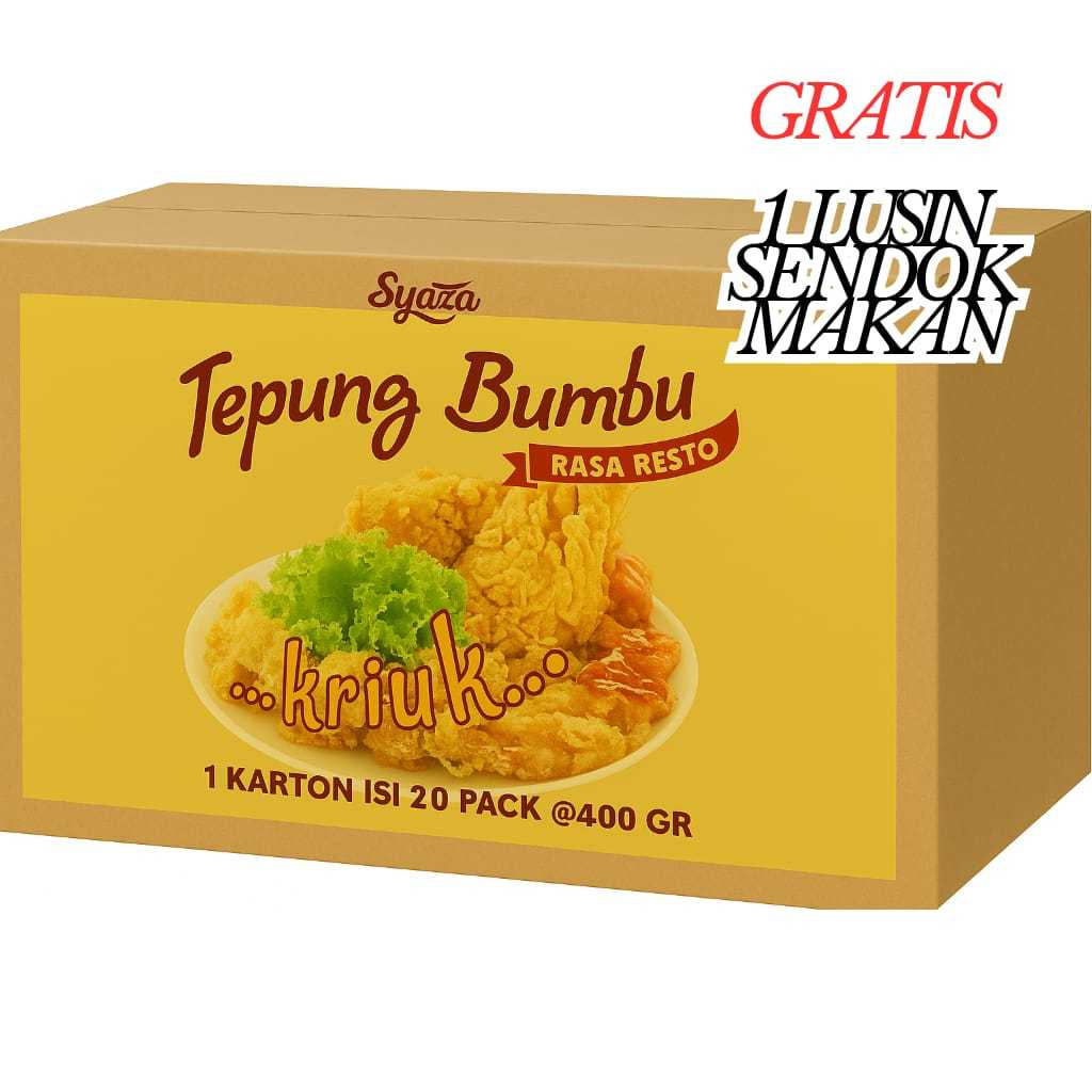 

SUPER PROMO GROSIR! Syaza Tepung Bumbu Rasa Resto 1 Dus @400gr (Total 8kg) + GRATIS 1 Lusin Sendok!