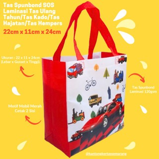 

12 PCS Tas Spunbond Laminasi 22x11x24 Motif Mobil Merah tas ulang tahun/tas kado/tas hajatan/tas hempers