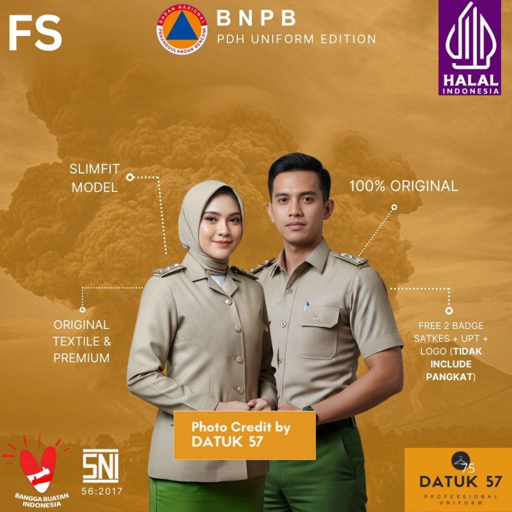 [FULL SET] Datuk 57 Premium : Seragam Atasan PDH Bawahan Celana BNPB Badan Nasional Penanggulangan B