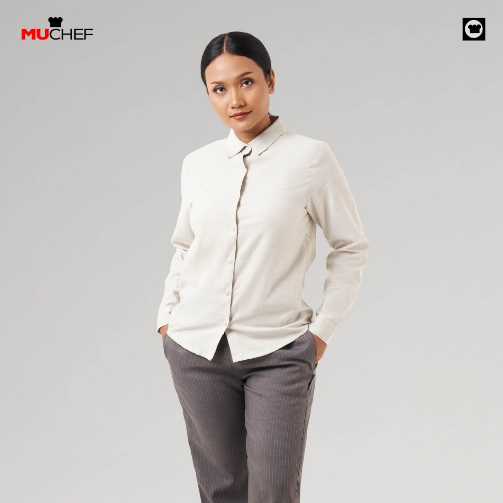 Kemeja Linen Premium Wanita – Lengan Panjang Slim Fit – Baju Kerja Kantor Formal Casual – Warna Hita