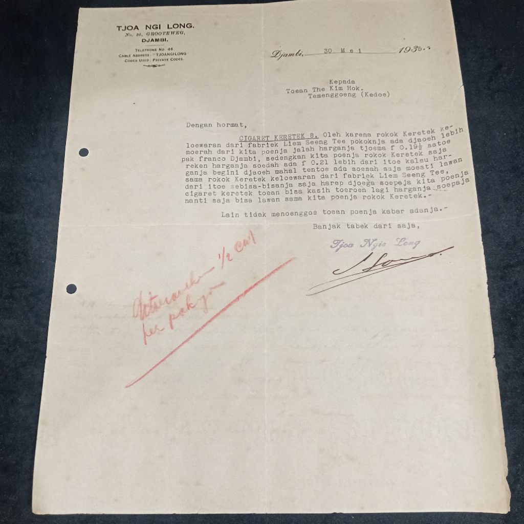 

Surat Tua Pemesanan Sigaretten 1935