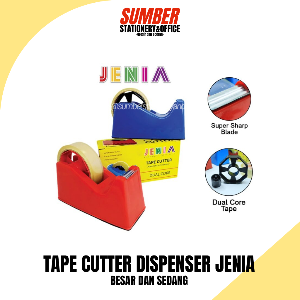 

Tape Cutter Dispenser Jenia - Ukuran Sedang - Pemotong Lakban Praktis [1 Pcs] (J-Cut)