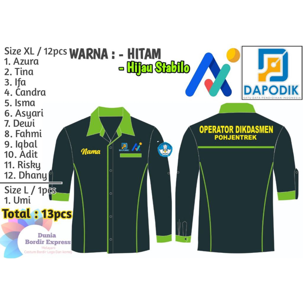 kemeja custom bordir seragam kerja pdh pdl komunitas satuan lusinan bisa