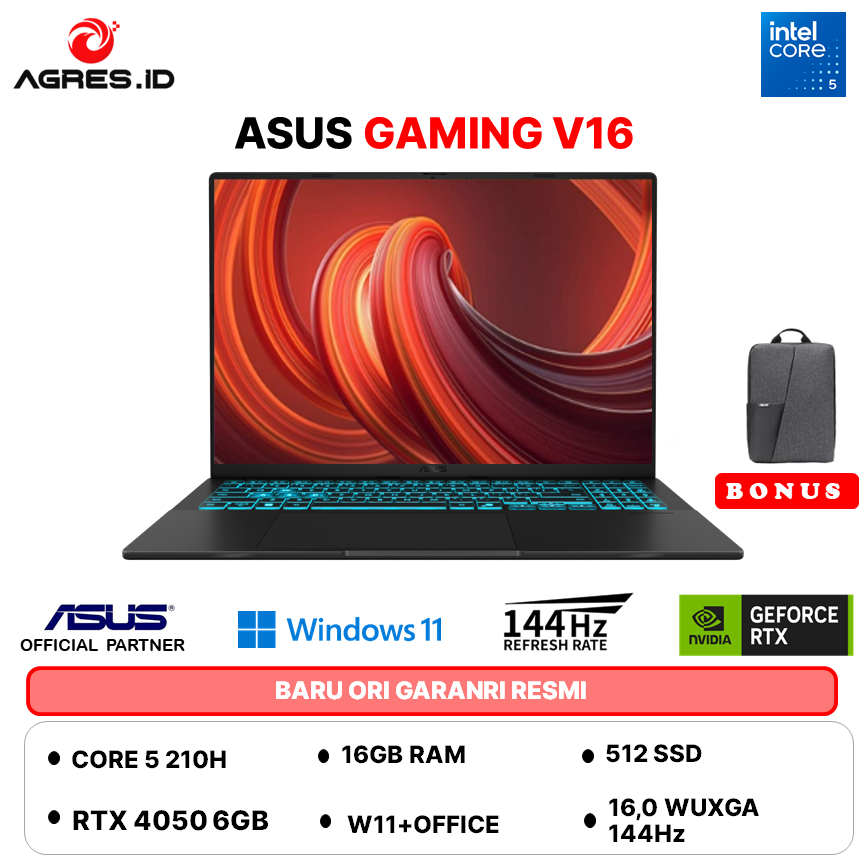ASUS GAMING V16 V3607VU CORE 5 210H RTX4050 6GB/ 16GB 512GB W11+OHS+O365 16.0 144HZ BLK -I545B7T-HM