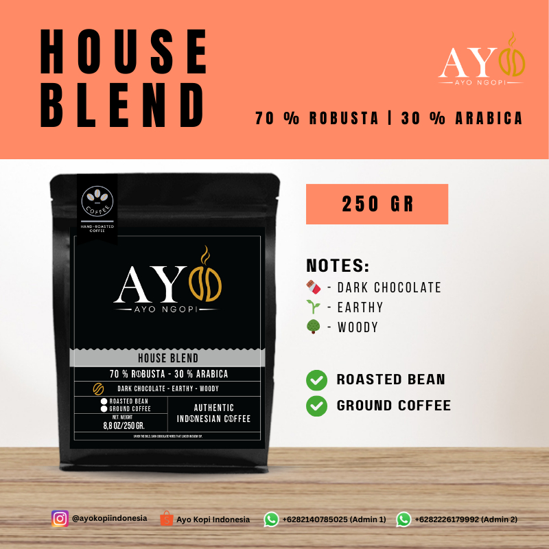 

AYOKOPI House Blend – Kopi Bubuk Arabica Robusta Untuk Kopi Susu & Manual Brew 250Gr