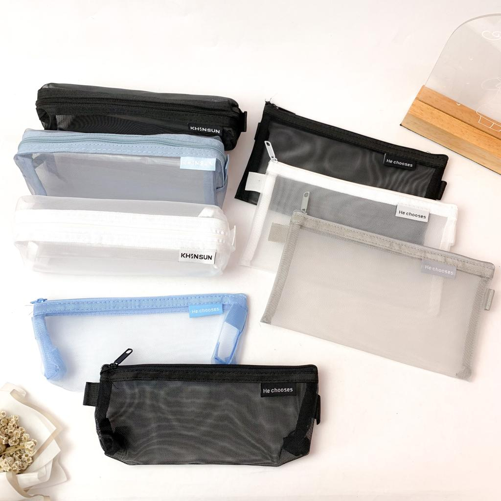 

Stationary Kotak Pencil Tempat Pensil Jaring Transparant Polos Import Portable Kapasitas Besar