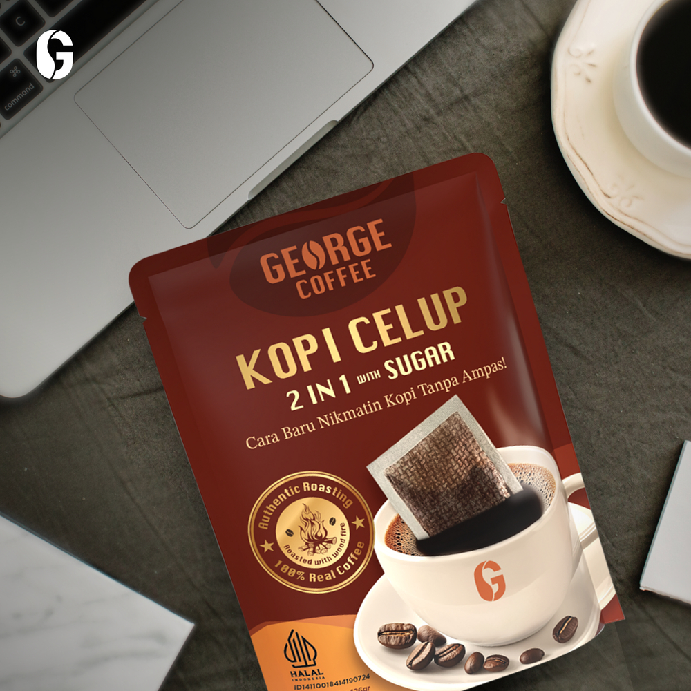 

George Coffee Kopi Celup Robusta 2in1 with Sugar 18gr x 7pcs – Kopi Instan Manis Praktis