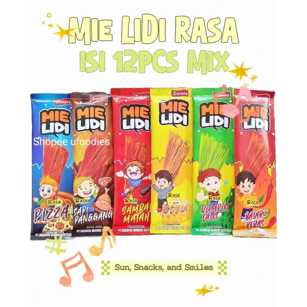 

ISI 12PCS Mie Lidi Legend Gurih Enak Rasa nya Nampol