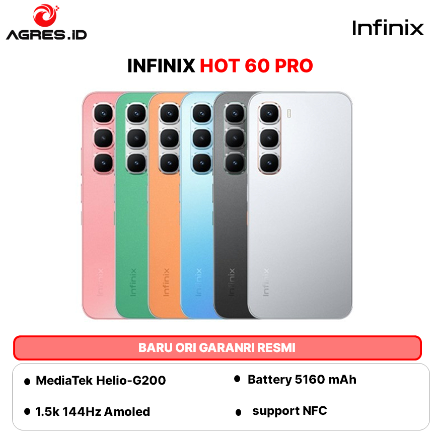 NEW LAUNCH - Infinix Hot 60 Pro RAM 8/256GB - Helio G200 - 6.78 inch 144Hz AMOLED - 50MP - 5160mAh- 