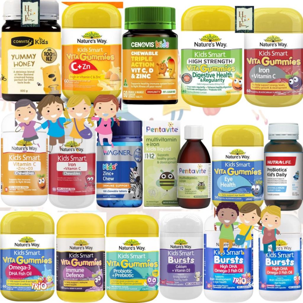 Nature's Way Kids Smart Omega 3 Dha Trio Putih, CAL VIT D3, VIT C ZINC, OMEGA TRIO