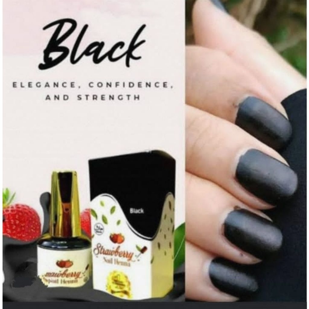 Nail henna strawberry Hitam - Kutek kuku cantik halal warna hitam 5ml