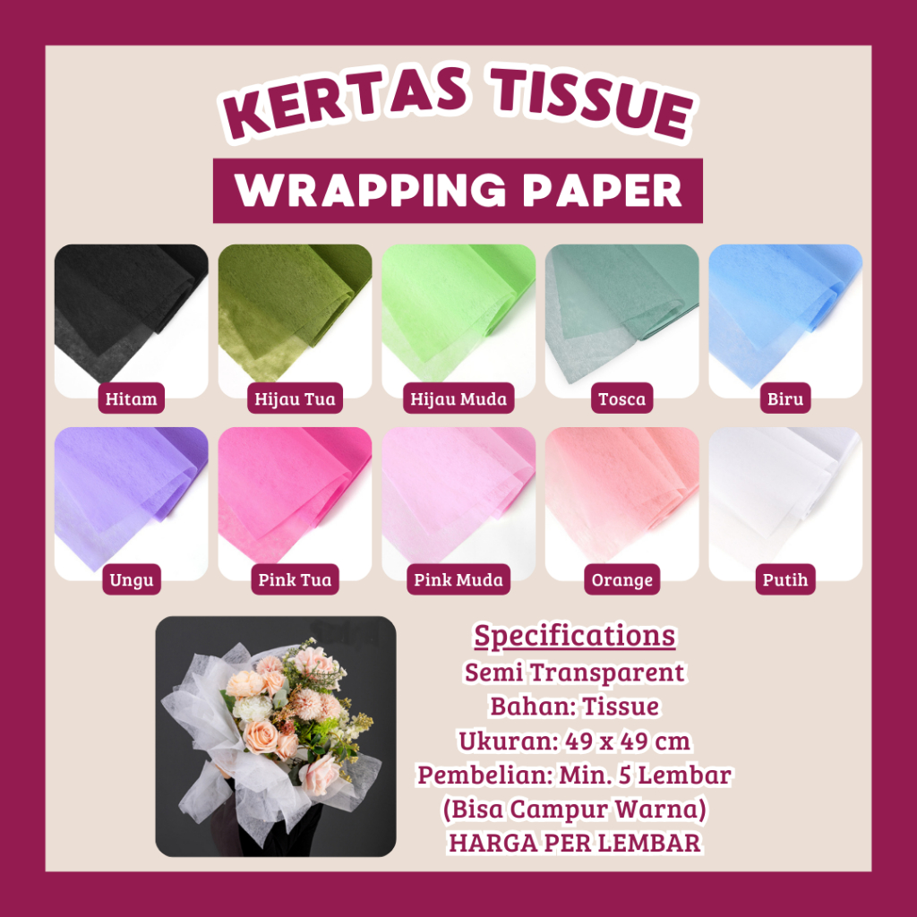 

Kertas Tisu Buket Bunga Ecer Cotton Paper Flower Bouquet Wrapping Kertas Tissue Buket Satuan Murah