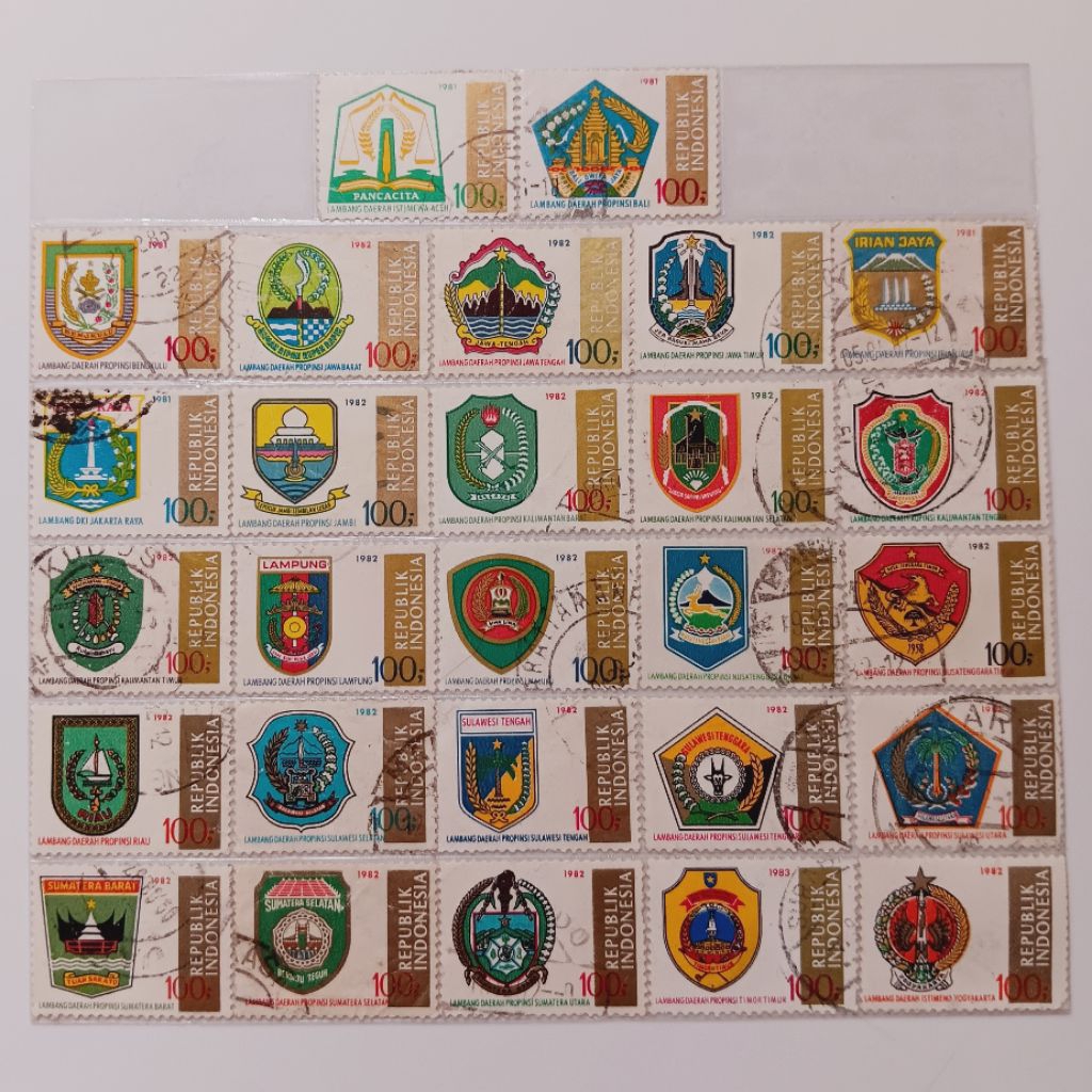 

(AC) Perangko Indonesia 1981 - 1983 Lambang Provinsi Set Lemgkap 27 pcs Used