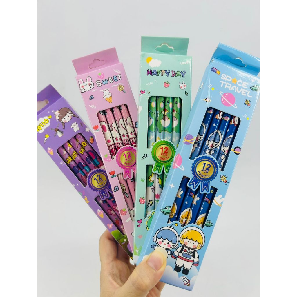 

12pcs Pensil Box Motif Mix Karakter Unik/Pensil Kayu Anak Sekolah