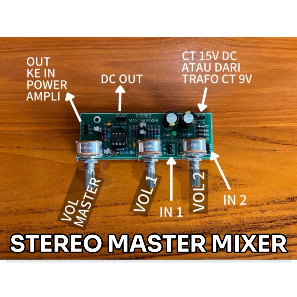 Kit stereo master mixer 2 input 2 vol input 1 vol out