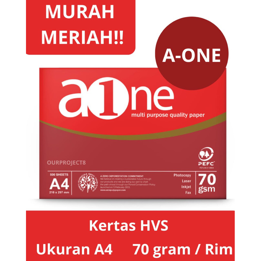 

KERTAS MERK A-ONE / KERTAS HVS / UK A4 70 GRAM