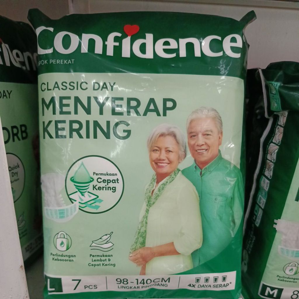 Confidence Classic Day Dry Absorb L7 | Popok Dewasa Lansia Pampers Perekat/Celana Isi 7 pcs