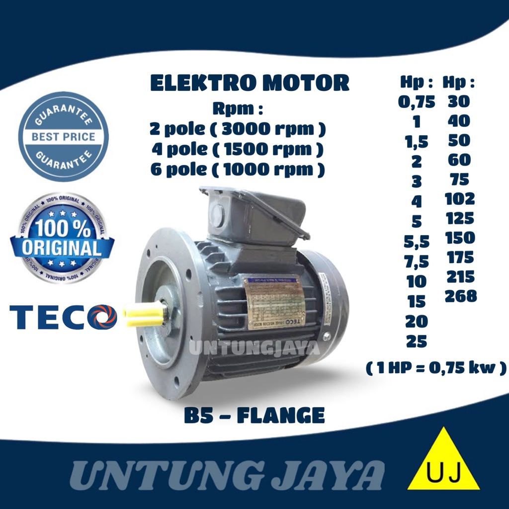 DINAMO ELEKTRO MOTOR TECO AESU FLANGE 3 PHASE 1,5 HP 1,1 KW 4 POLE 1500 RPM / ELEKTRIK MOTOR TECO FL