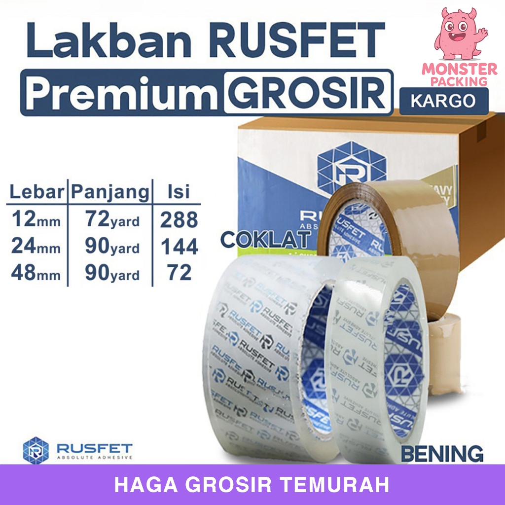 

Lakban Rusfet Premium Super Clear Grosir Termurah Per DUS KARGO