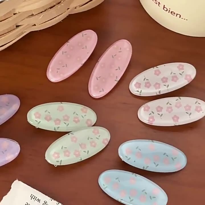 Hair Clips Model baru yang stylish Jepit Telur Angsa Motif Kotak-Bunga Wanita Gaya Korea